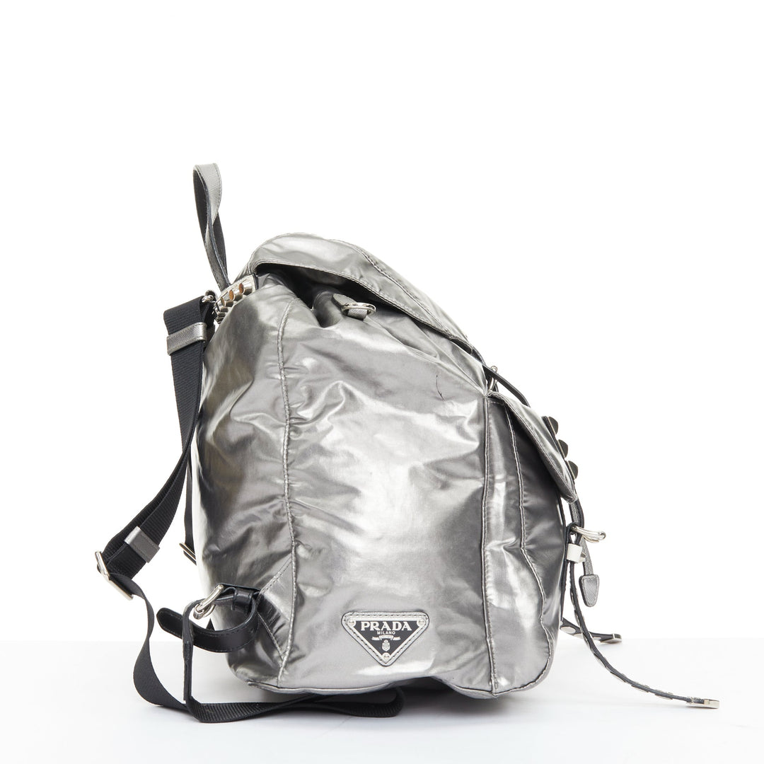 PRADA 2018 Runway New Vela metallic punk studded leather strap nylon backpack