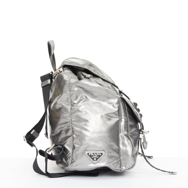 PRADA 2018 Runway New Vela metallic punk studded leather strap nylon backpack