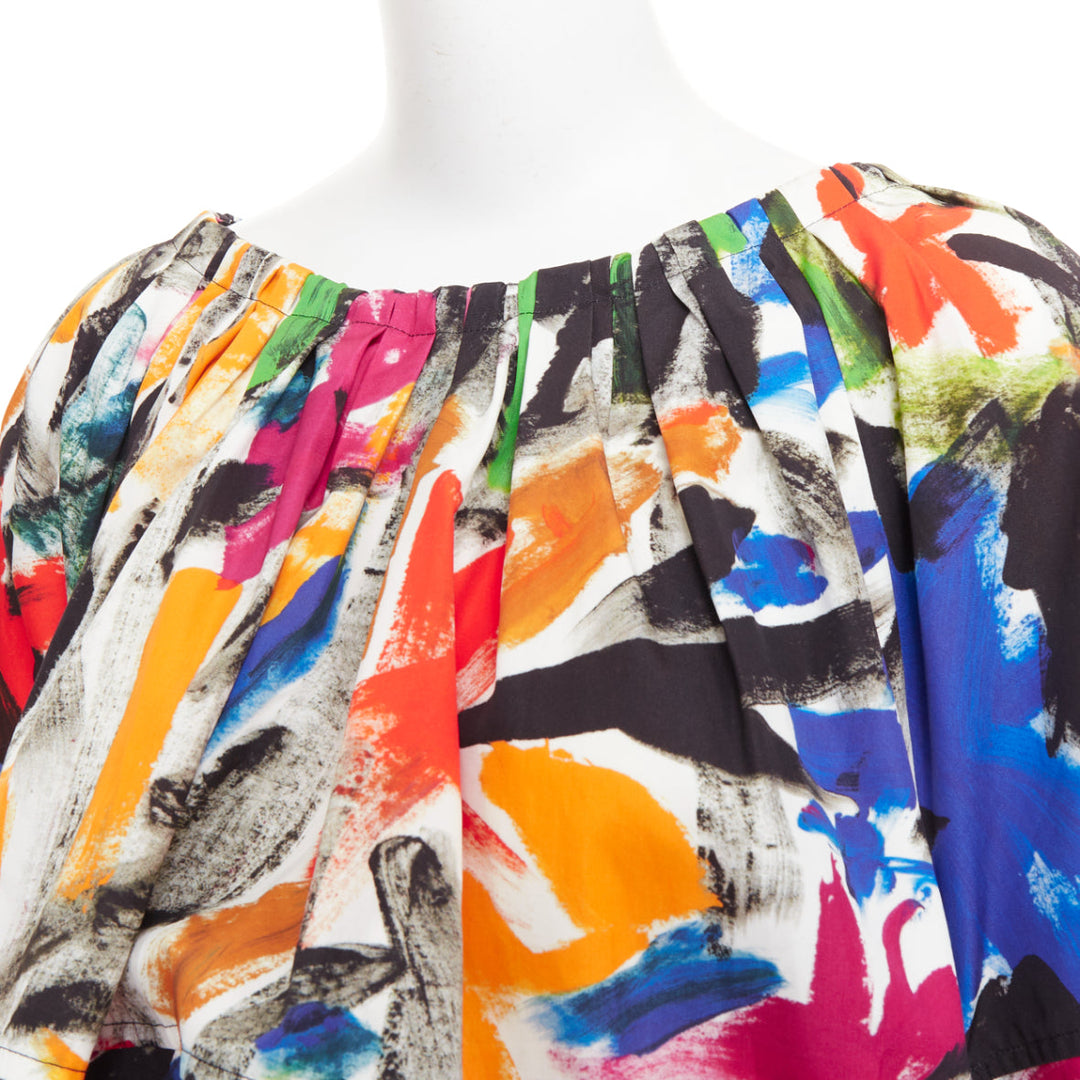 MARNI 2020 multicolored cotton abstract brushstroke print puff sleeve top IT40 S