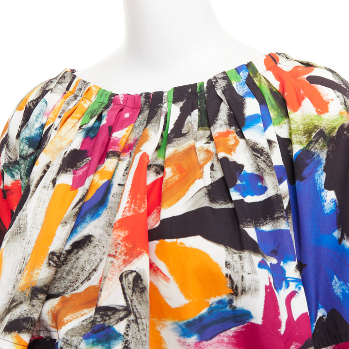 MARNI 2020 multicolored cotton abstract brushstroke print puff sleeve top IT40 S