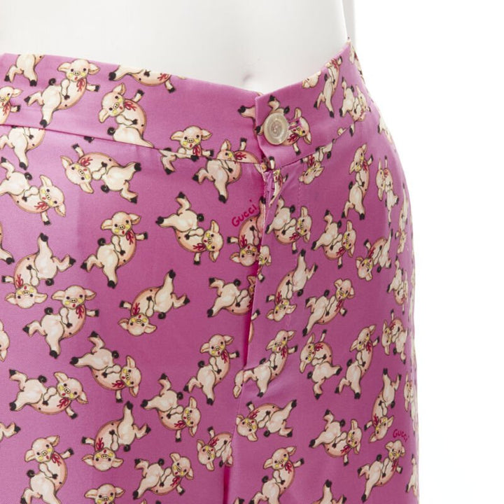GUCCI CNY 2019 100% silk pink piggy print cropped pajama shorts IT36 XS rare