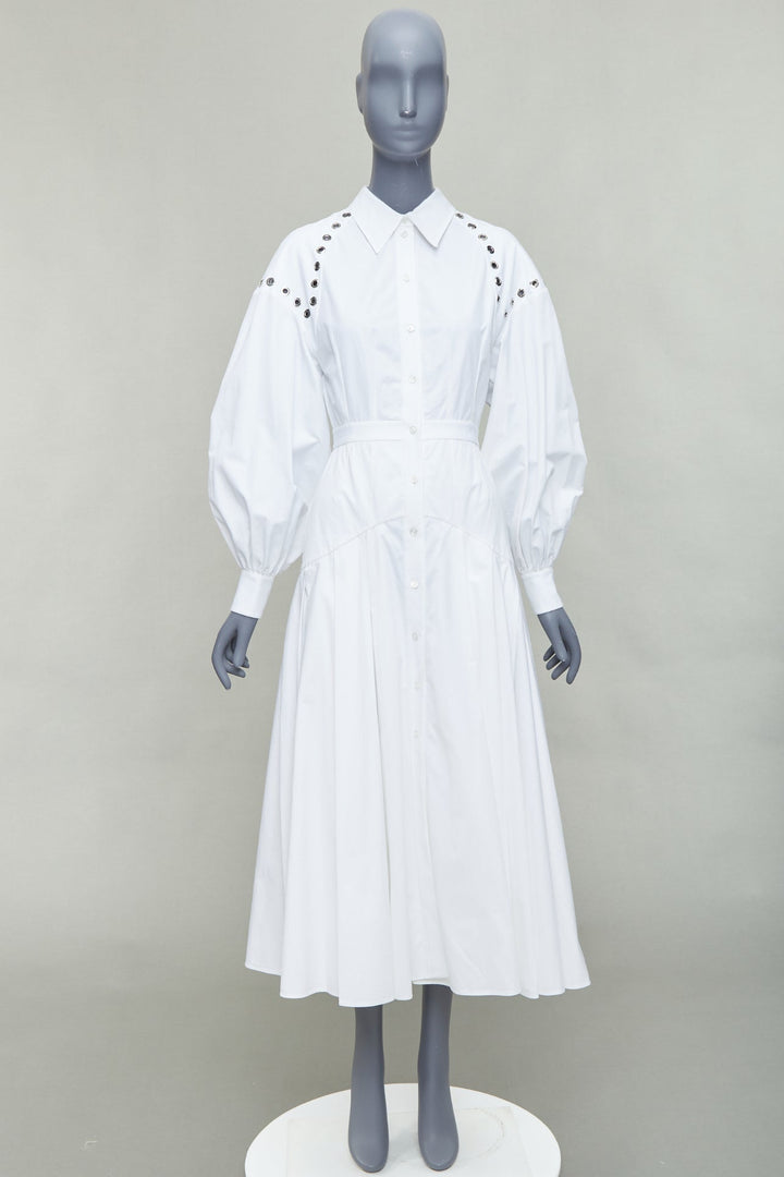 ALEXANDER MCQUEEN 2022 white cotton silver grommet midi dress IT38 XS