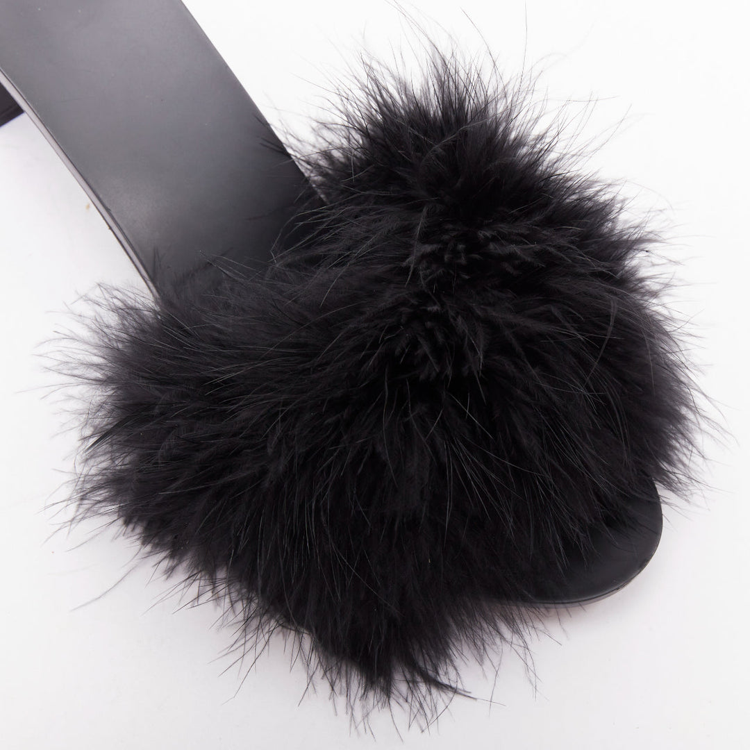 BALENCIAGA Boudoir black feather open toe slipper mule sandals EU37