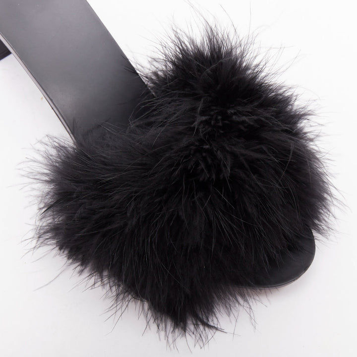 BALENCIAGA Boudoir black feather open toe slipper mule sandals EU37