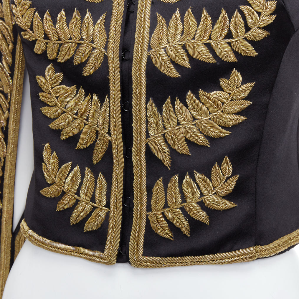 rare ALEXANDER MCQUEEN 2011 Runway gold foliage embroidery military IT38 XS