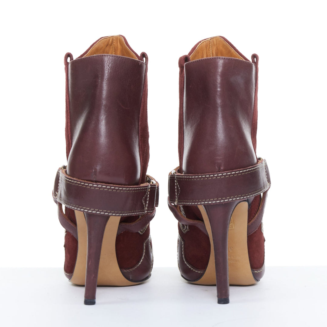ISABEL MARANT Runway Blackson burgundy suede leather western cowboy boots EU36