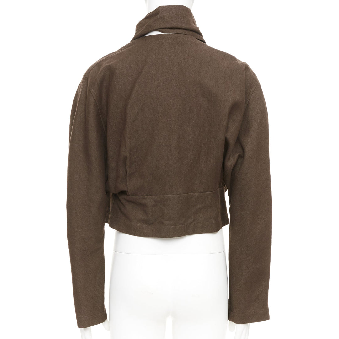 LEMAIRE draped wrapped cropped linen wool casual minimalist jacket FR44 XS