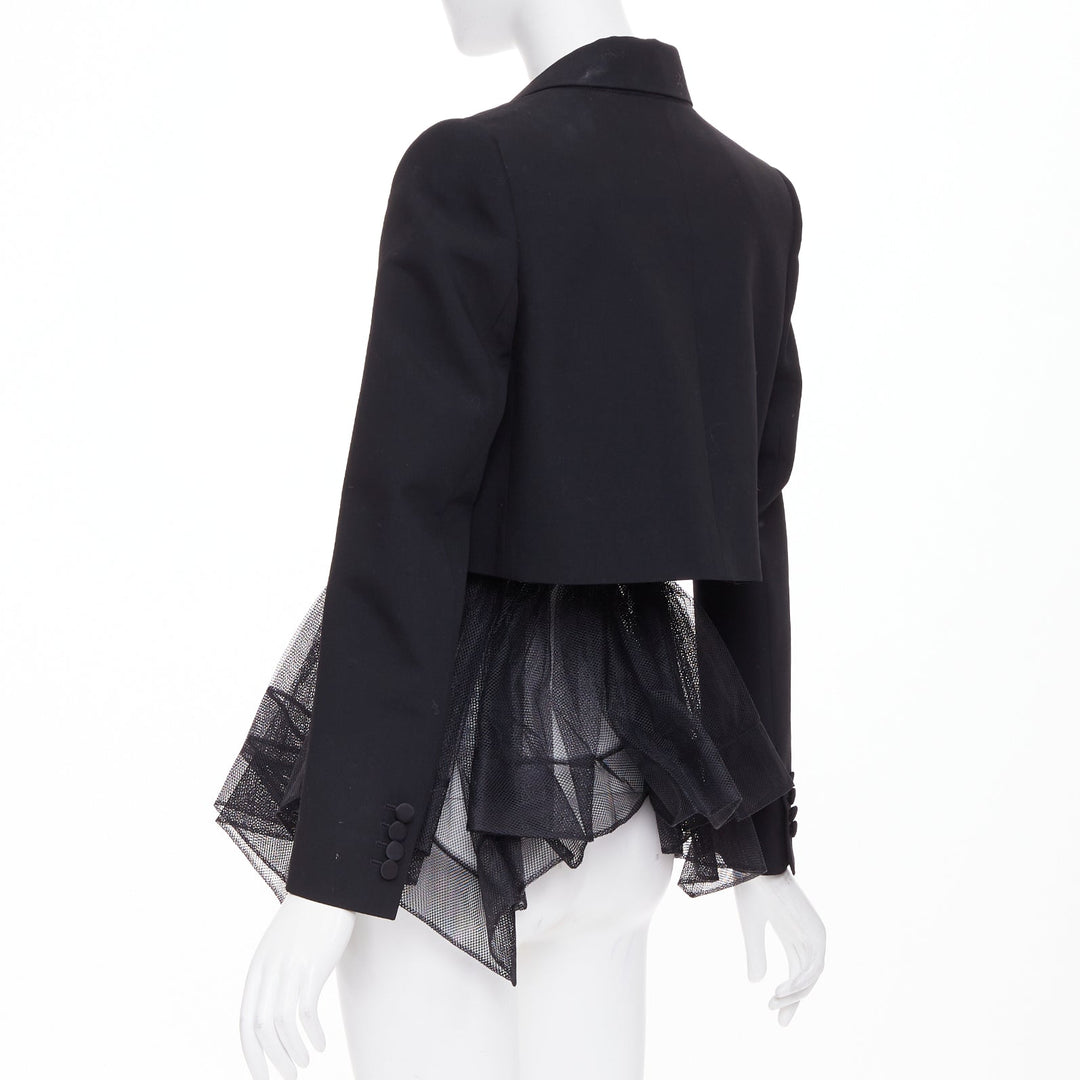ALEXANDER MCQUEEN 2022 black wool peplum tulle single button tux blazer IT36 XXS