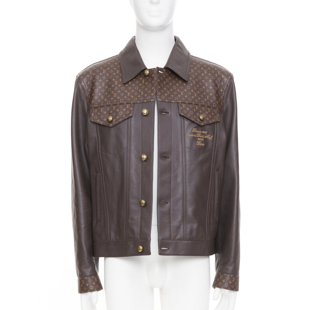 LOUIS VUITTON 2025 Runway Embellished Leather Trucker monogram jacket FR46 XS