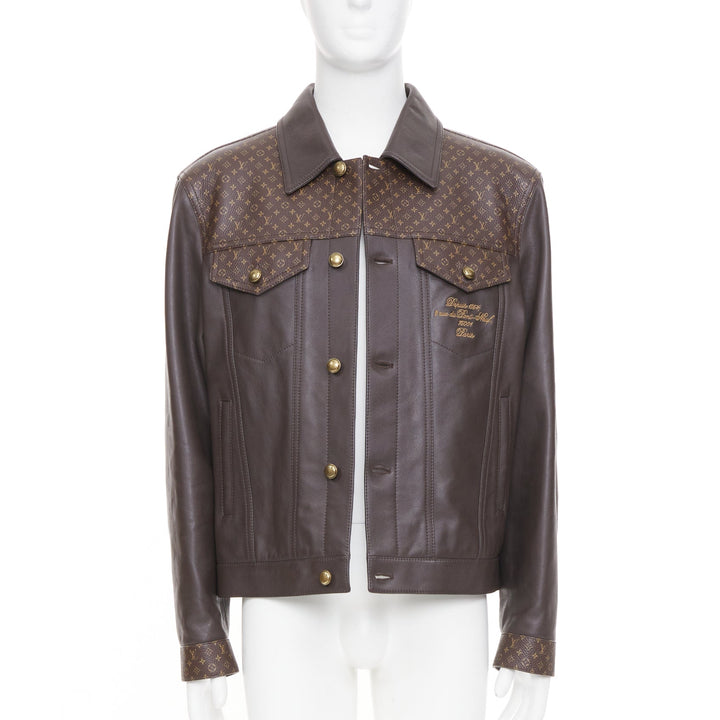 LOUIS VUITTON 2025 Runway Embellished Leather Trucker monogram jacket FR46 XS