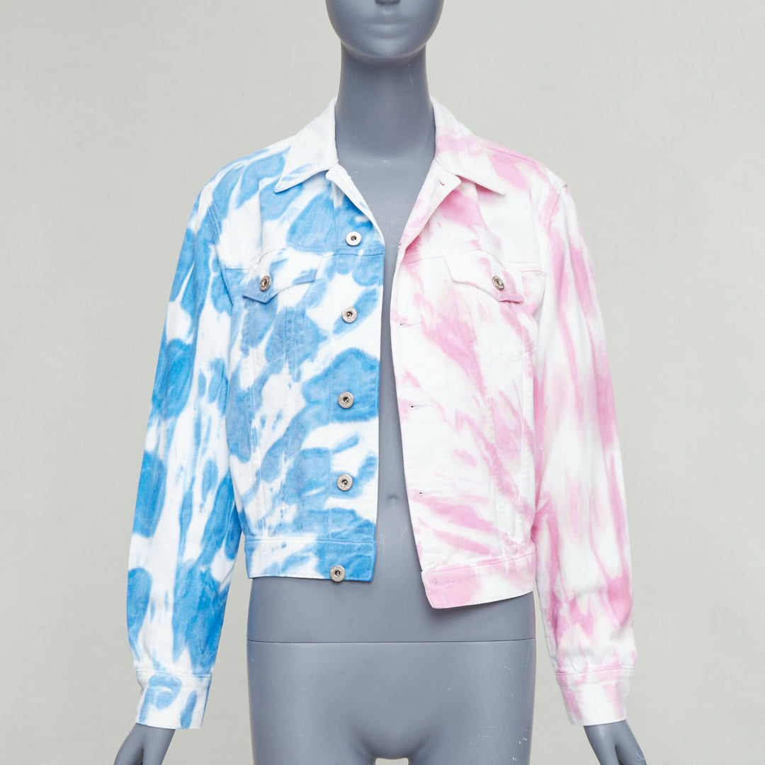 LOEWE PAULA'S IBIZA pink blue tie dye split denim jacket FR34 XS