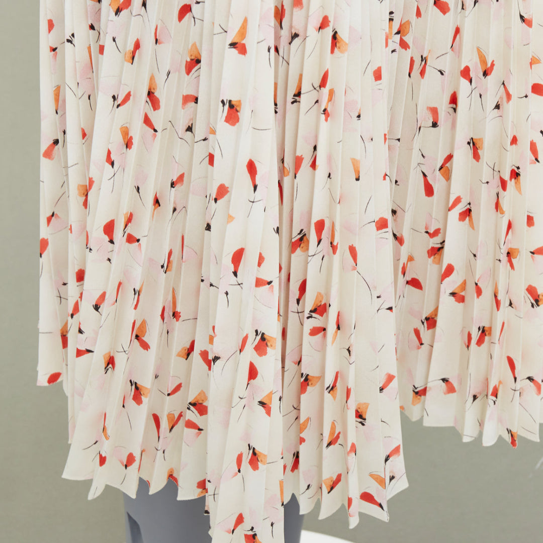PRADA 2020 100% silk off white allover abstract floral print plisse skirt IT40 S