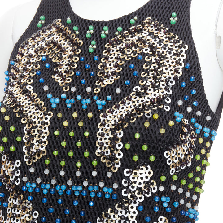 PETER PILOTTO black green beads embellished scuba mini dress UK8 S