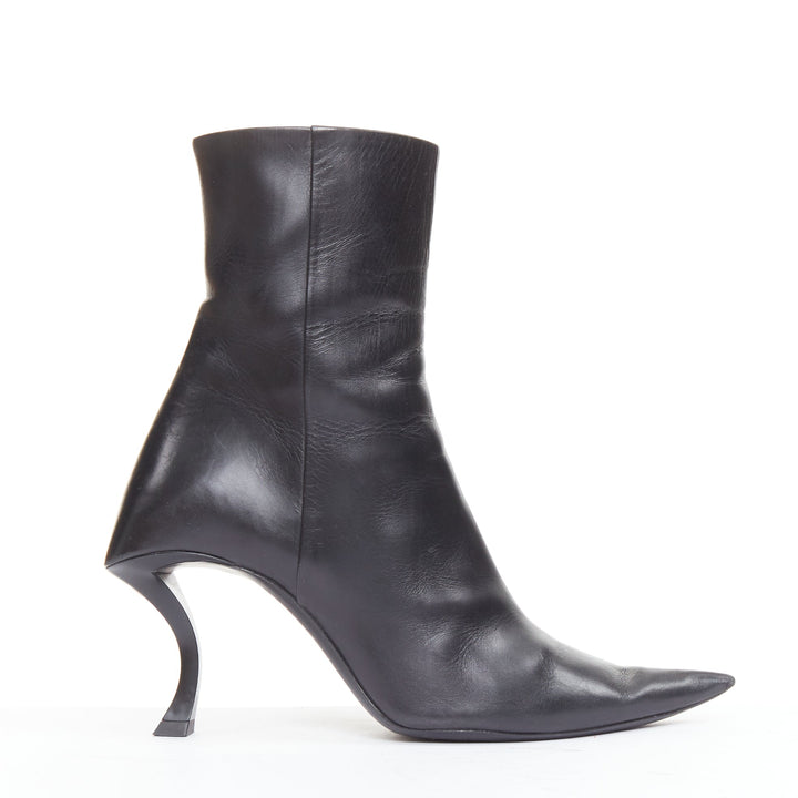BALENCIAGA Hourglass black leather sculptural curved heel point ankle boots EU37