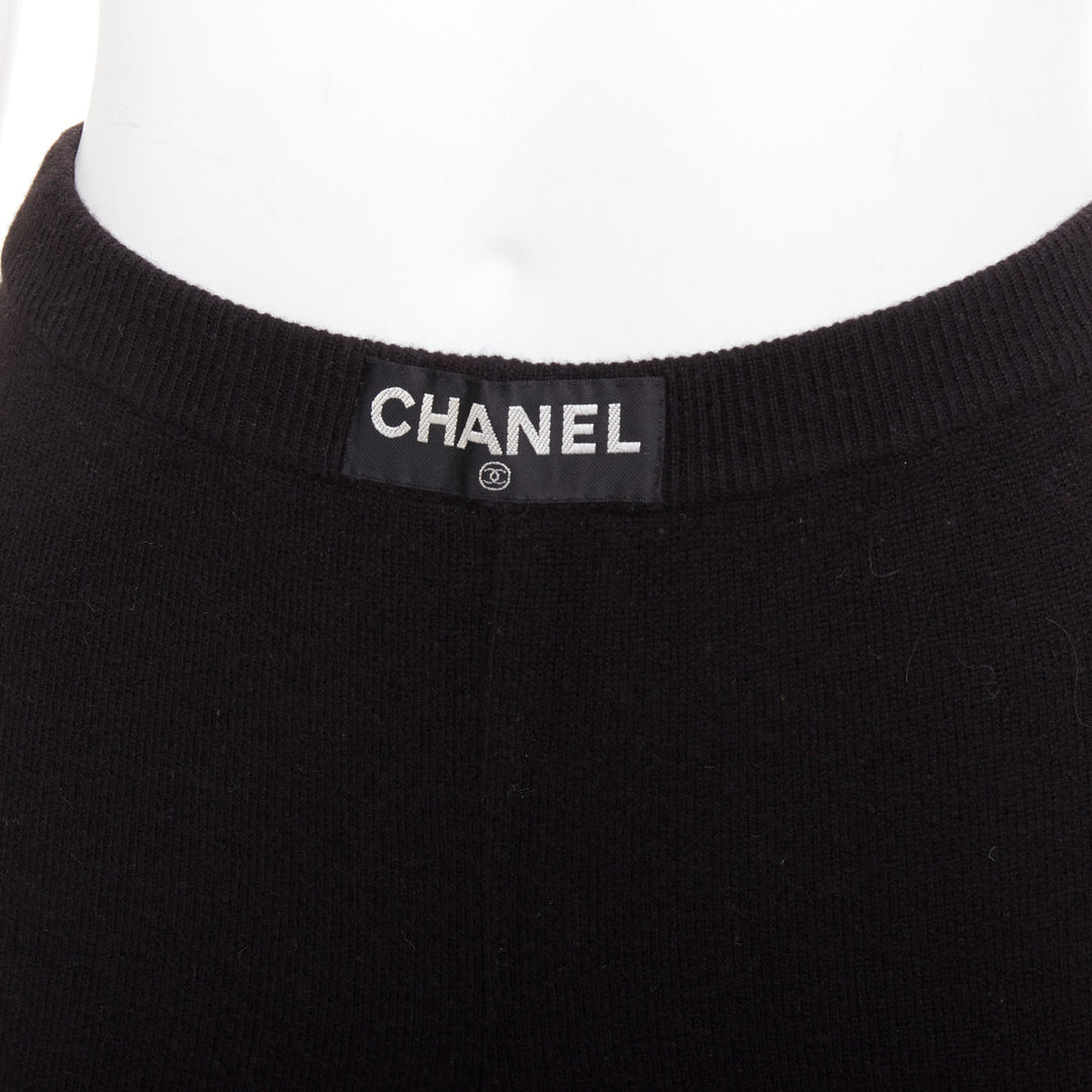 rare CHANEL 93A Vintage black cashmere white logo patch waist jogger pant FR36 S
