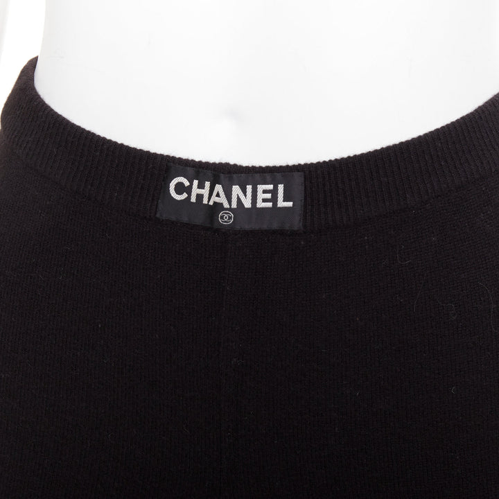 rare CHANEL 93A Vintage black cashmere white logo patch waist jogger pant FR36 S
