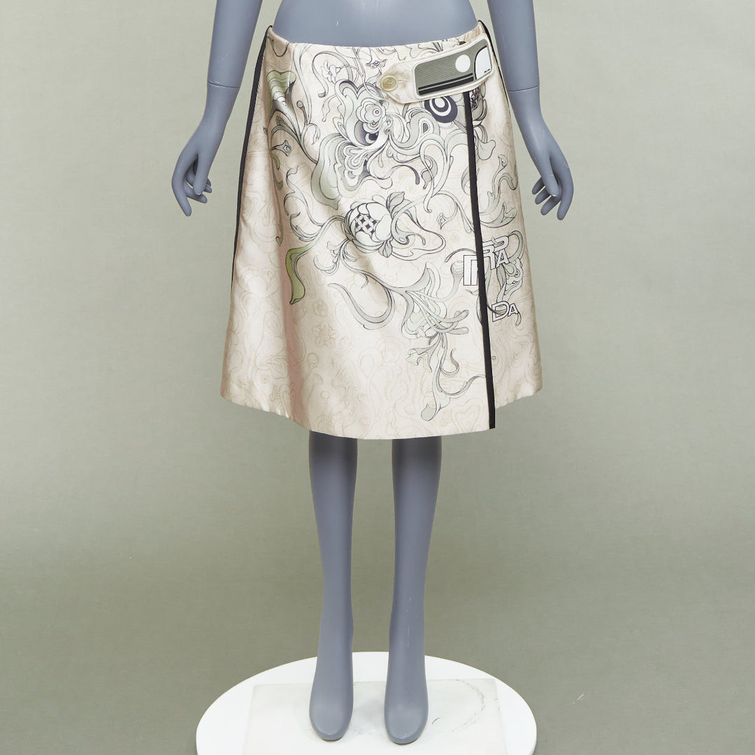 PRADA 2018 Runway James Jean Fairy print rubber tab wrap skirt IT42 M