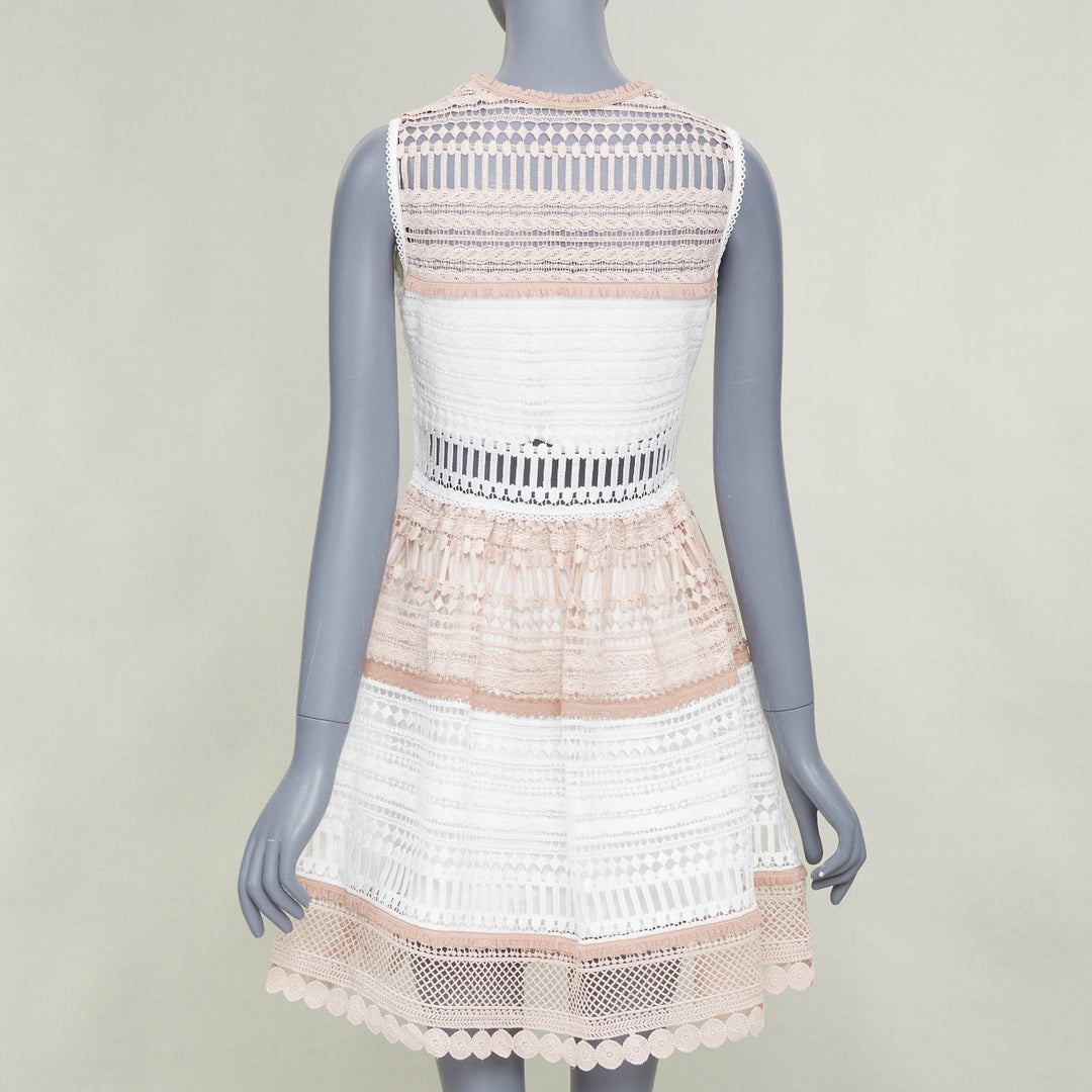 ALEXIS Melania Embroidered Lace Cutout Fit Flare Dress white nude dress S