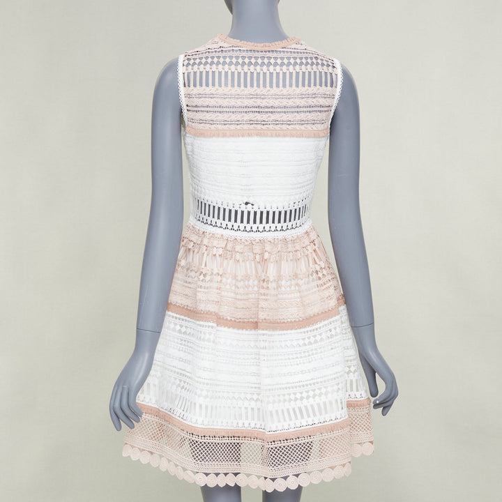 ALEXIS Melania Embroidered Lace Cutout Fit Flare Dress white nude dress S