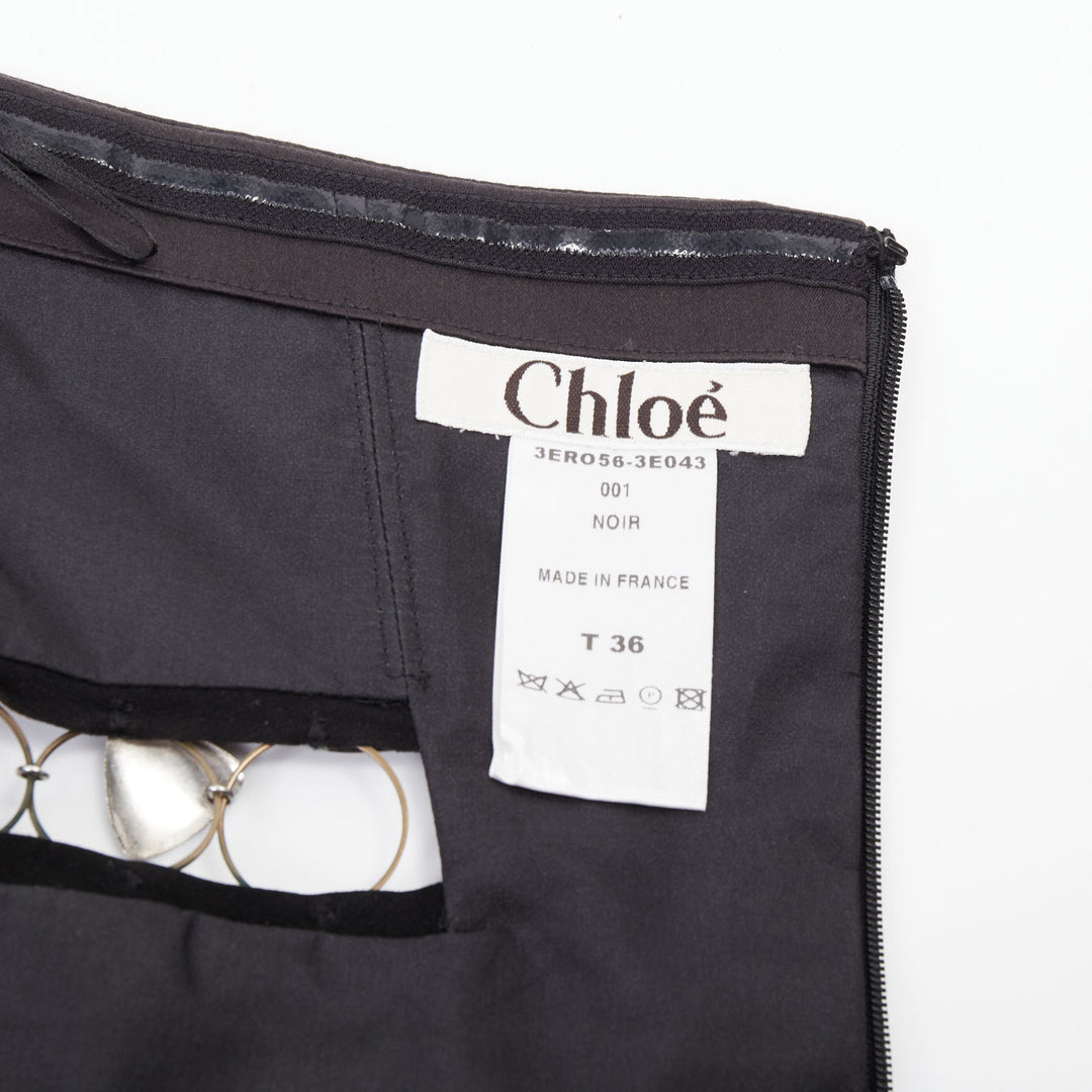 CHLOE 2011 aged chain embellishments pleated cut out strapless dress FR36 S