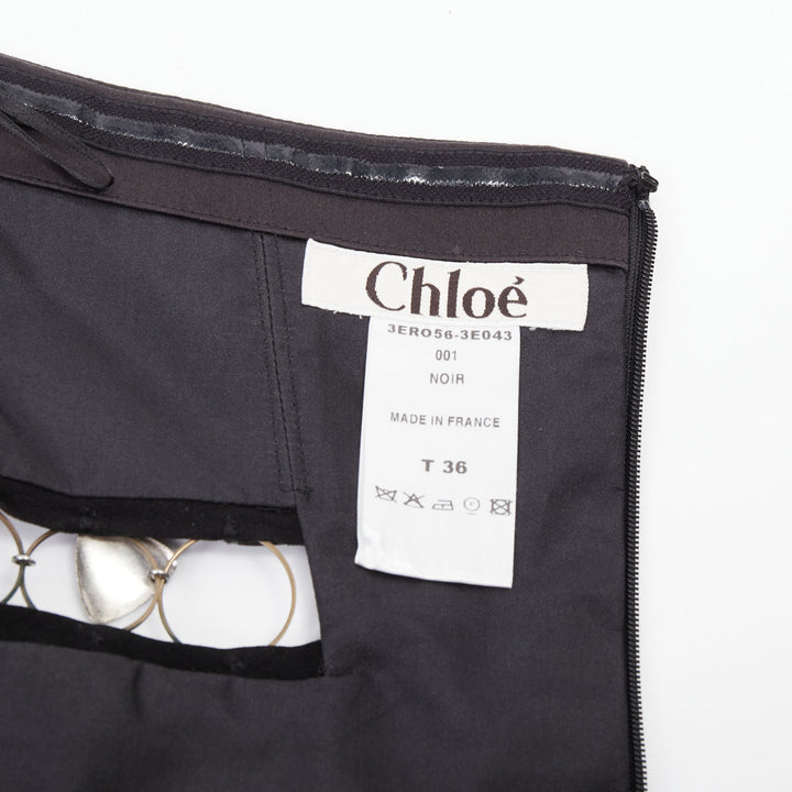 CHLOE 2011 aged chain embellishments pleated cut out strapless dress FR36 S