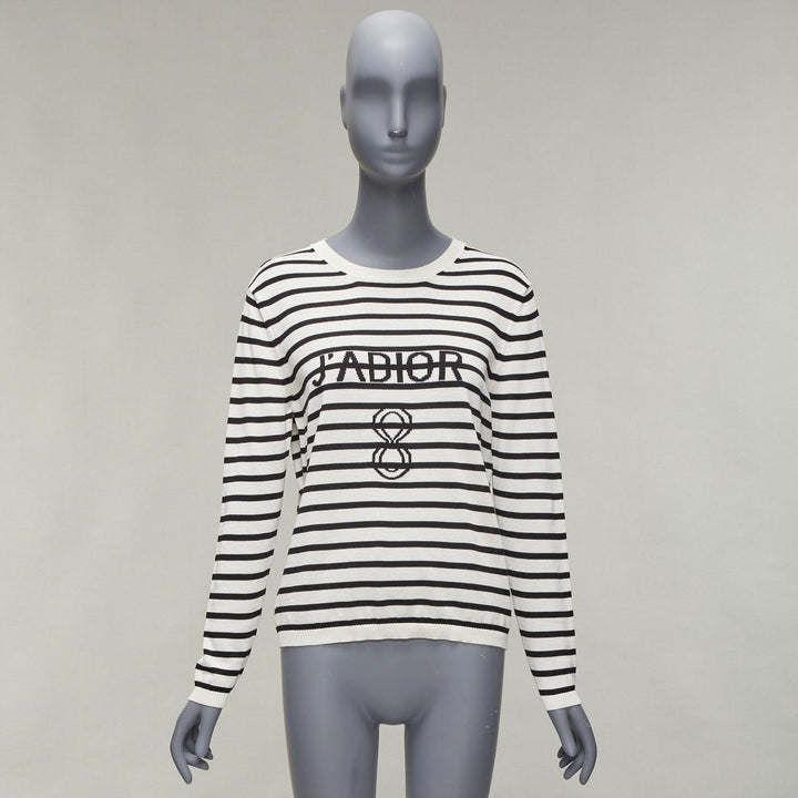 CHRISTIAN DIOR Jadior 8 cream black stripe long sleeve crew sweater FR40 L