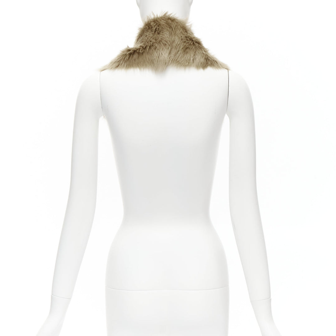 SIMONE ROCHA brown genuine fur leather clear bead embellished collar