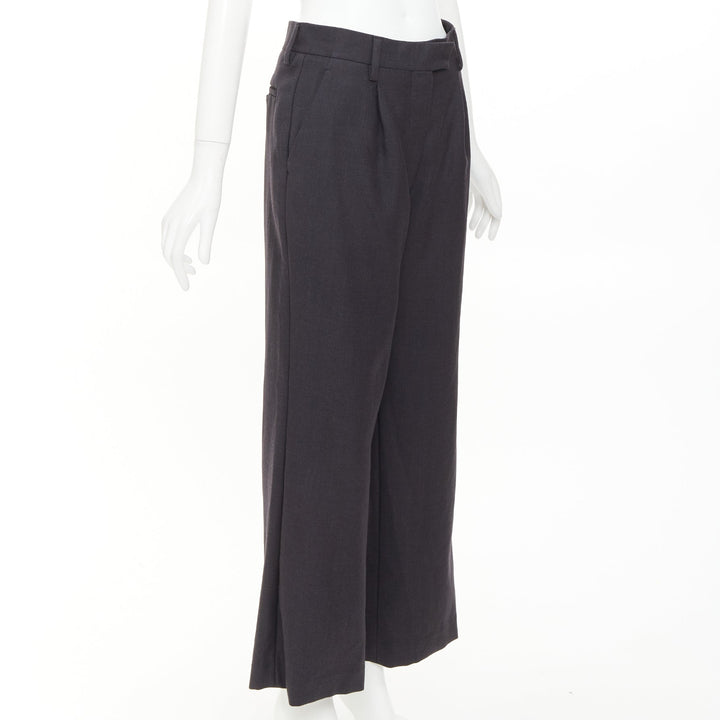 PRADA 2022 dark grey virgin wool pleated wide leg cropped pants IT38 XS