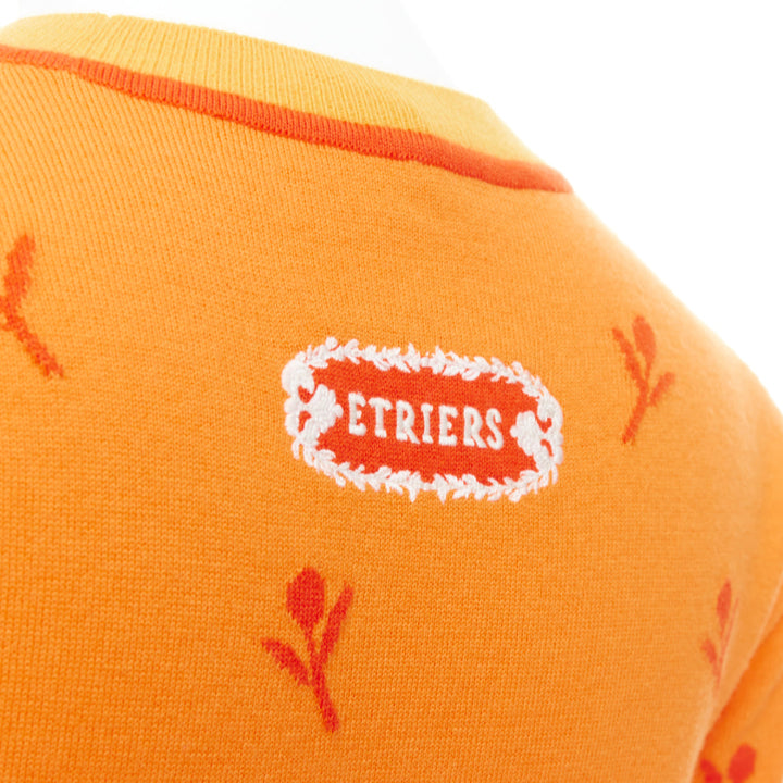 HERMES 2024 Etriers orange wool cashmere floral embroidered sweater FR36 S