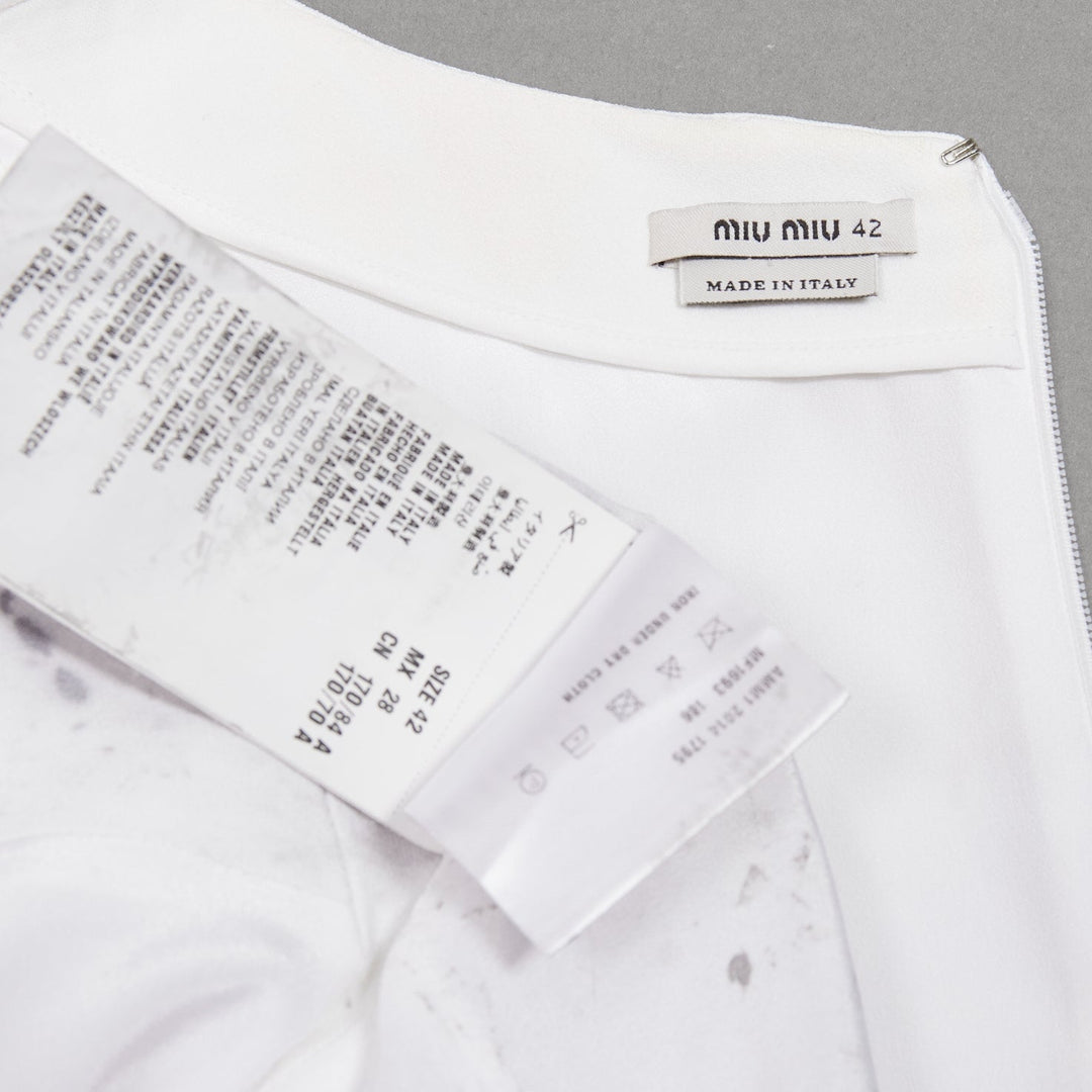 MIU MIU 2014 white viscose lace front front pleats shift dress IT42 M