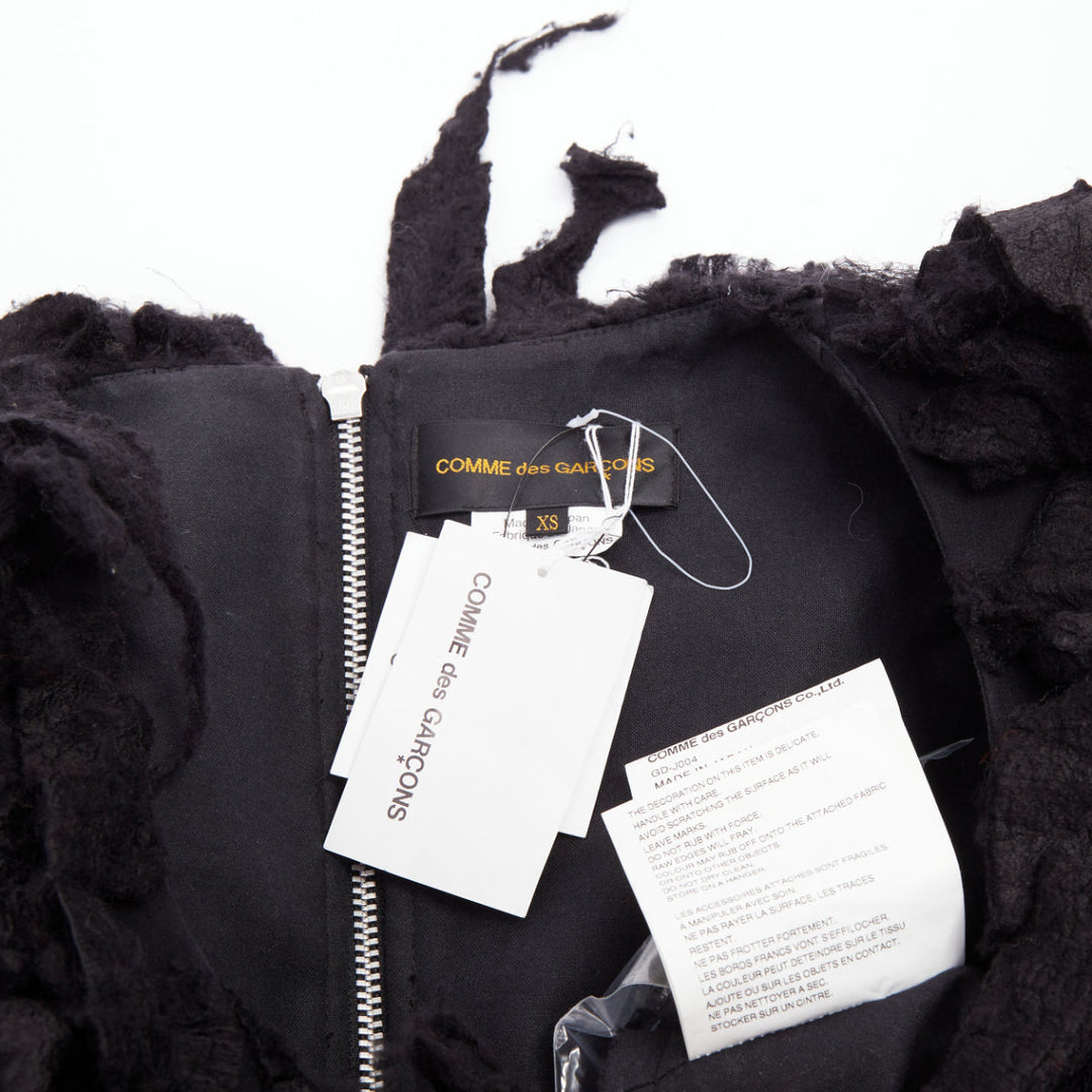 COMME DES GARCONS 2019 Runway black shredded silk fringe multi sleeve top XS