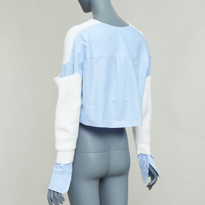 T ALEXANDER WANG cream blue cotton blend hybrid sweater shirt XS