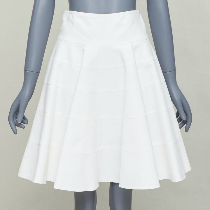 ALAIA 10 CORSO COMO ivory cotton panelled tiered flare knee skirt FR38 M