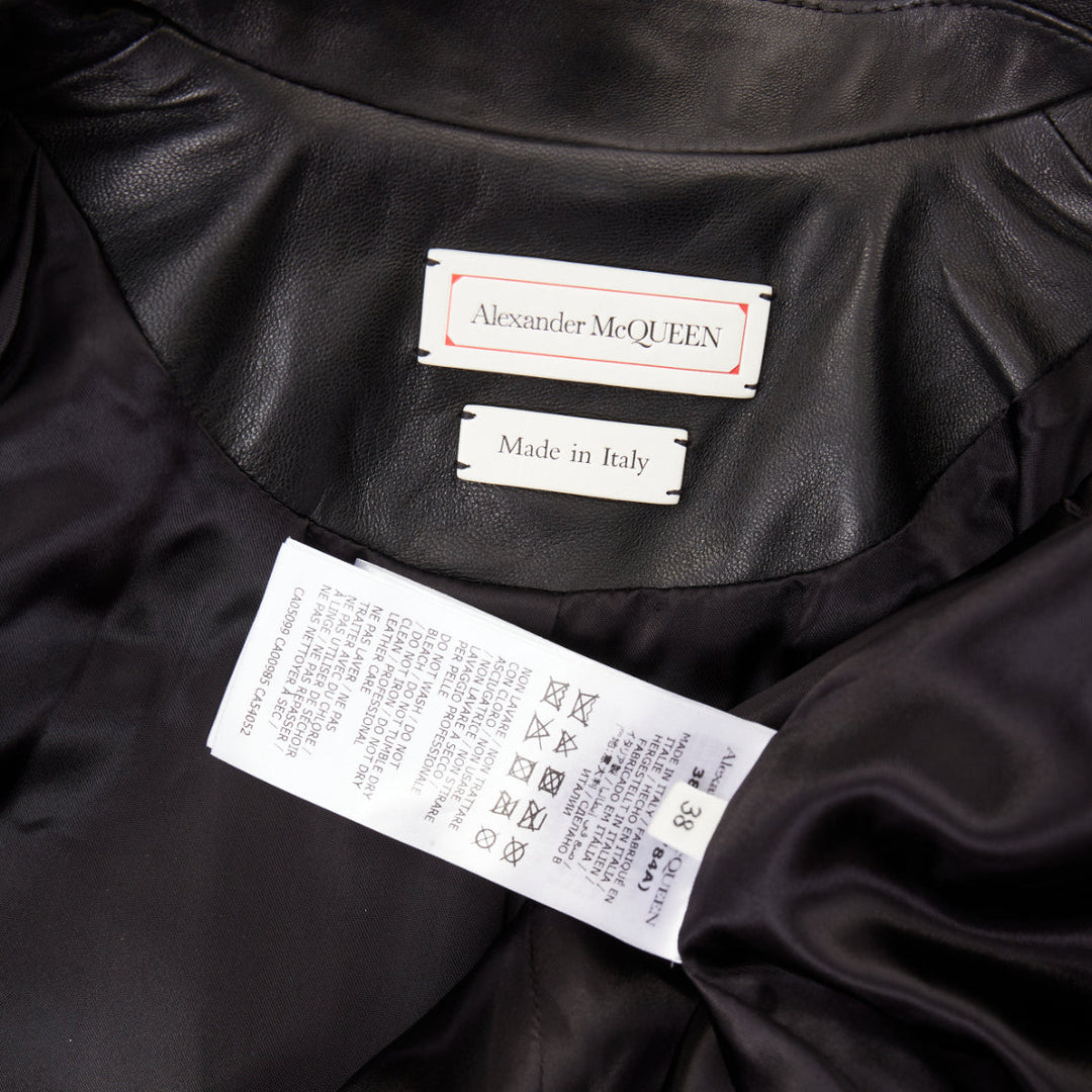 ALEXANDER MCQUEEN 2021 Zip Detail Peplum black lambskin leather blazer IT40 S