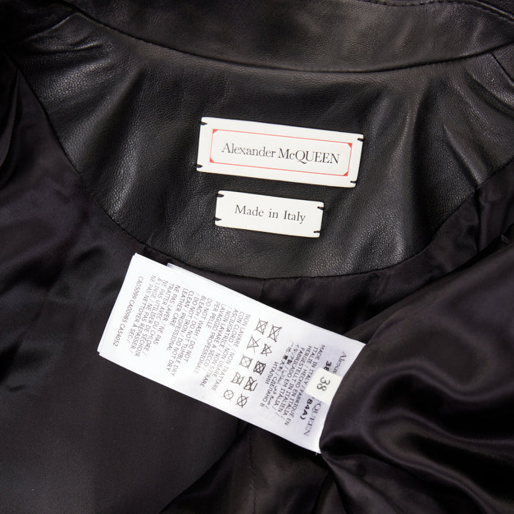 ALEXANDER MCQUEEN 2021 Zip Detail Peplum black lambskin leather blazer IT40 S