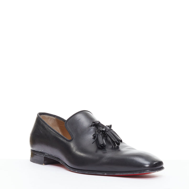 CHRISTIAN LOUBOUTIN Dandelion black tassel smooth leather loafers  EU41.5