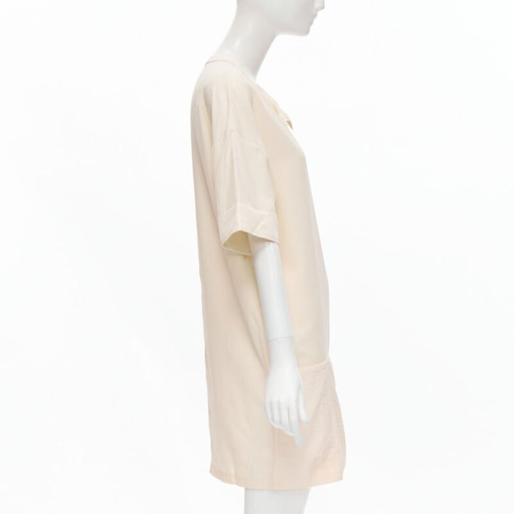 THE ROW ivory cream triple pocket asymmetric collar boxy silk dress US0 XS