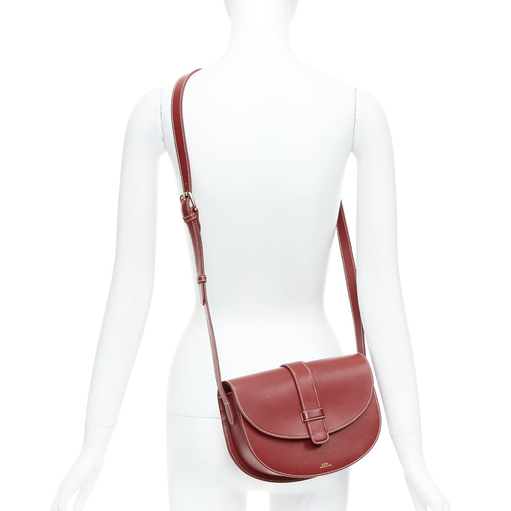 Female mannequin wearing A.P.C. Eloise Burgundy Leather Women Bag in Size  | Available at JHROP