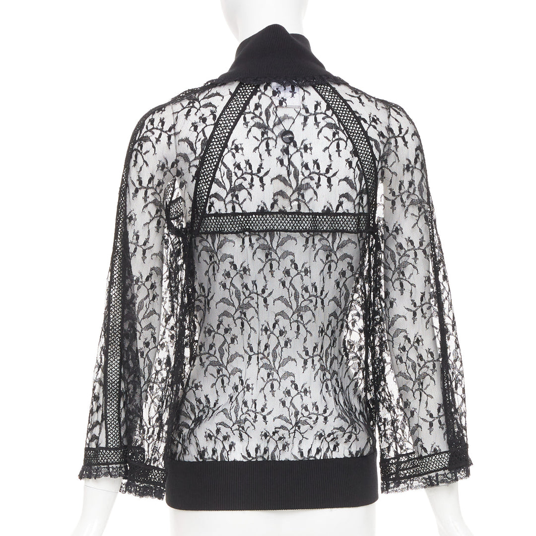 rare CHANEL 07C Vintage sheer floral lace cardigan button up blouse top FR34 XS