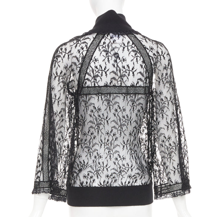 rare CHANEL 07C Vintage sheer floral lace cardigan button up blouse top FR34 XS