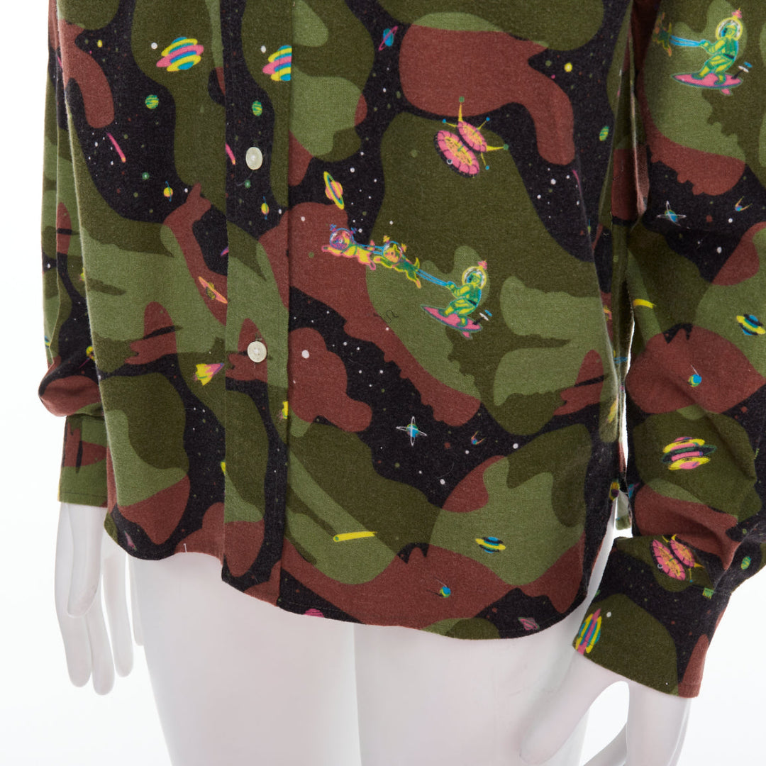 BILLIONAIRE BOYS CLUB green brown cotton camo UFO print shirt M