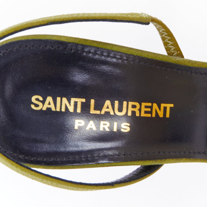 SAINT LAURENT Blade 105 green purple satin slingback pumps EU37