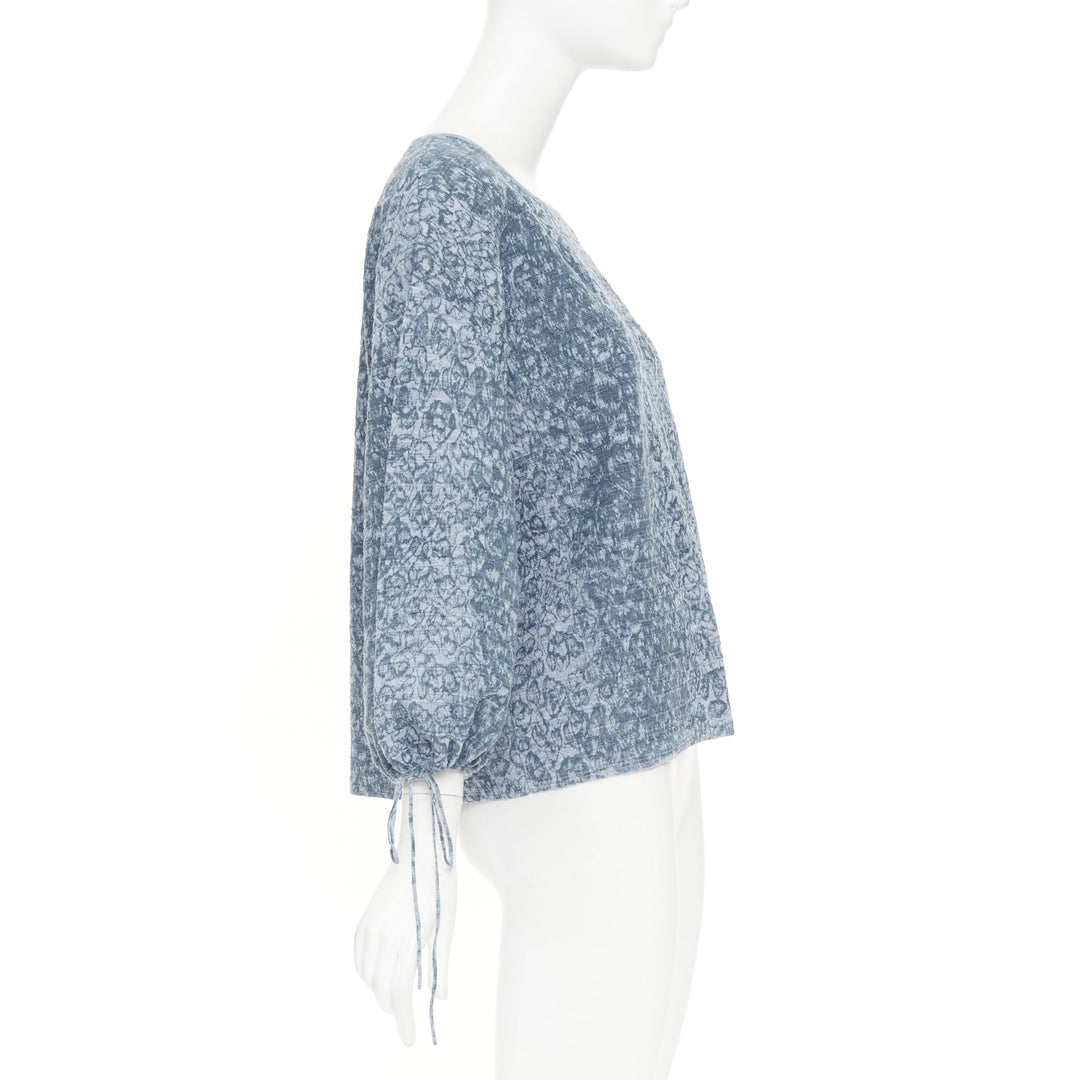 CHANEL 2013 Runway blue floral print  balloon sleeves pullover sweater FR44 2XL
