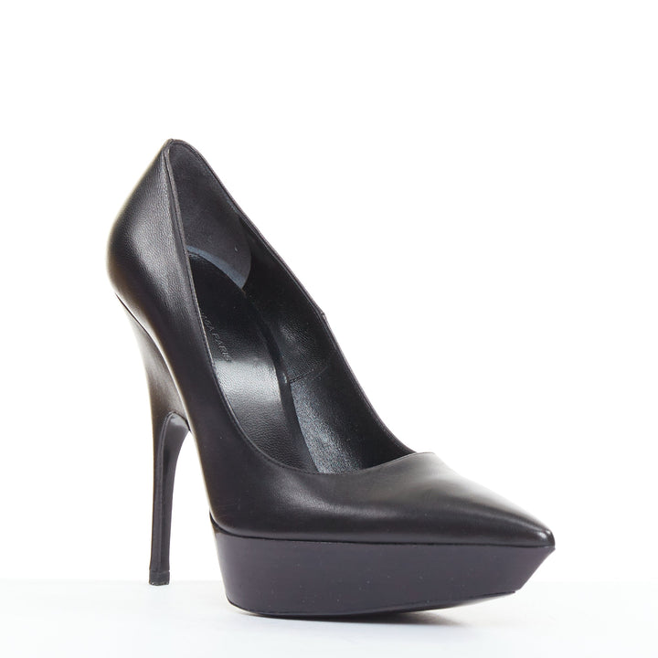 BALENCIAGA Chevreau Brilliant black calf leather sculpted platform pumps EU37
