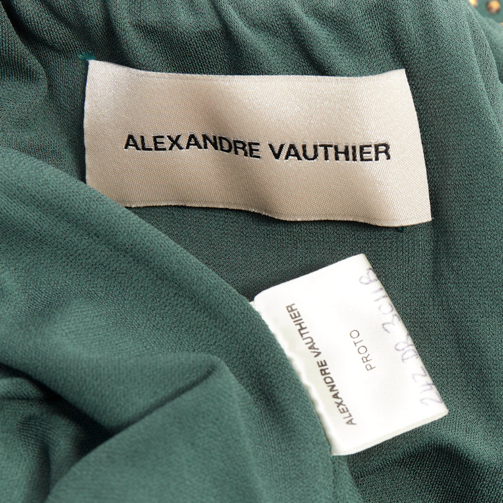 ALEXANDRE VAUTHIER Scarabeus green strass crystal cut out twisted low waist gown