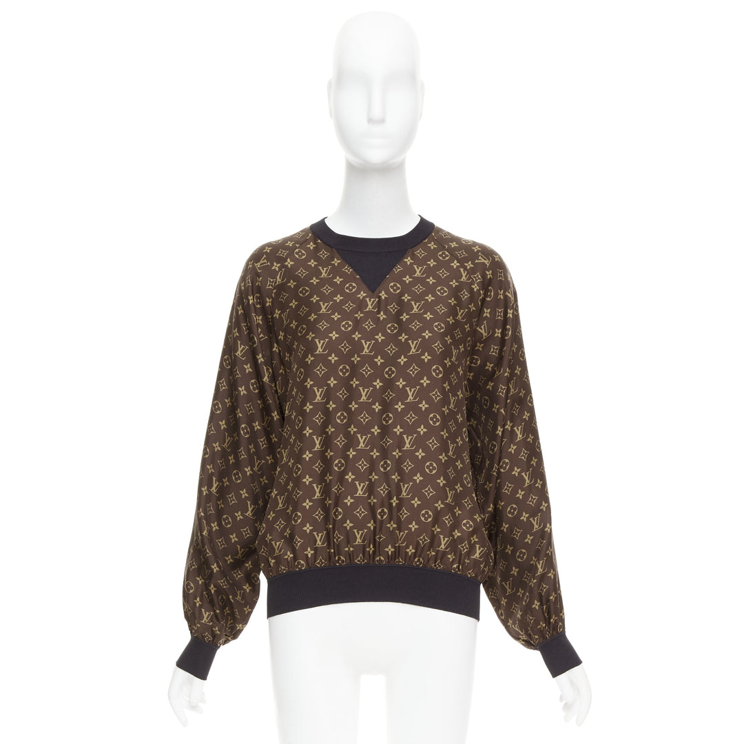 LOUIS VUITTON brown 100% silk LV monogram pullover sweater Nicki Minaj
