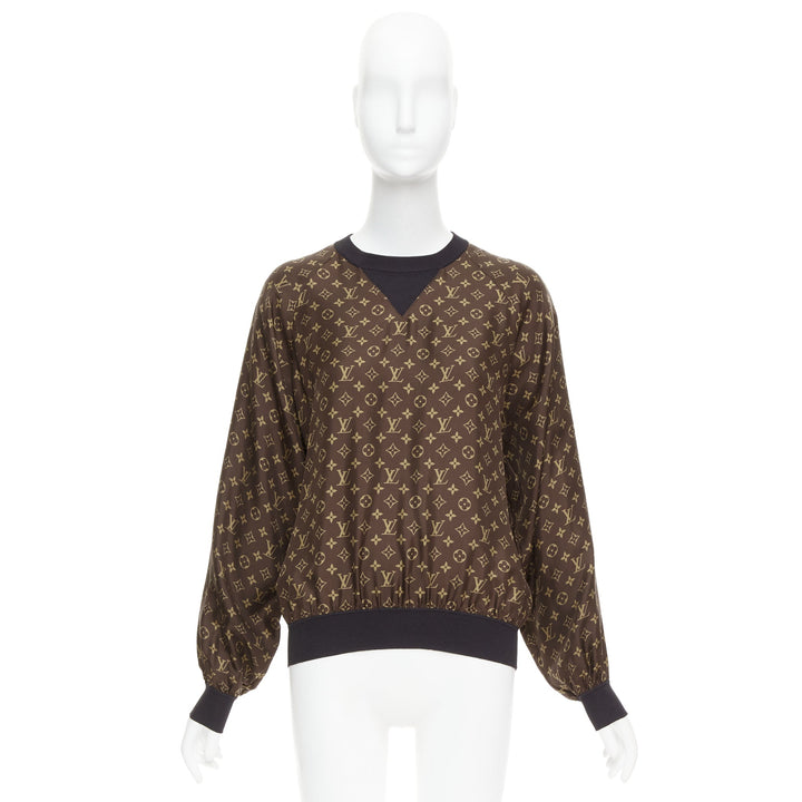 LOUIS VUITTON brown 100% silk LV monogram pullover sweater Nicki Minaj