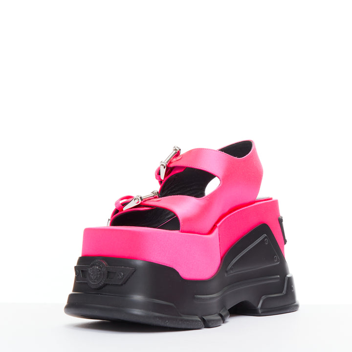 new VERSACE Anthem 120 Tropical Pink fuschia satin platform chunky sandals EU38