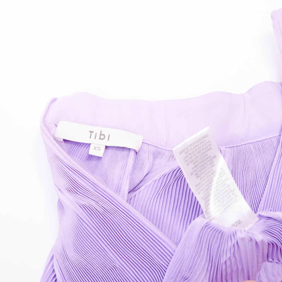 TIBI plisse lilac high neck pleated sleeve cropped cocktail top XS