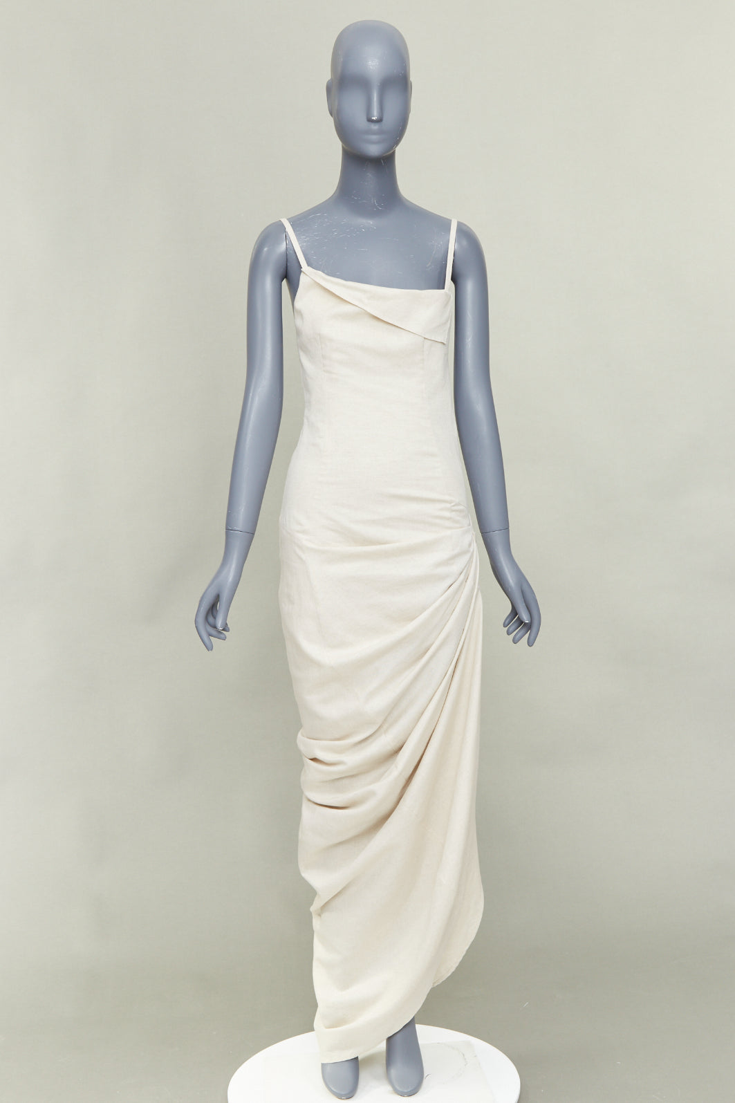 JACQUEMUS 2020 Runway La Robe Saudade cotton linen draped maxi dress FR34 XS